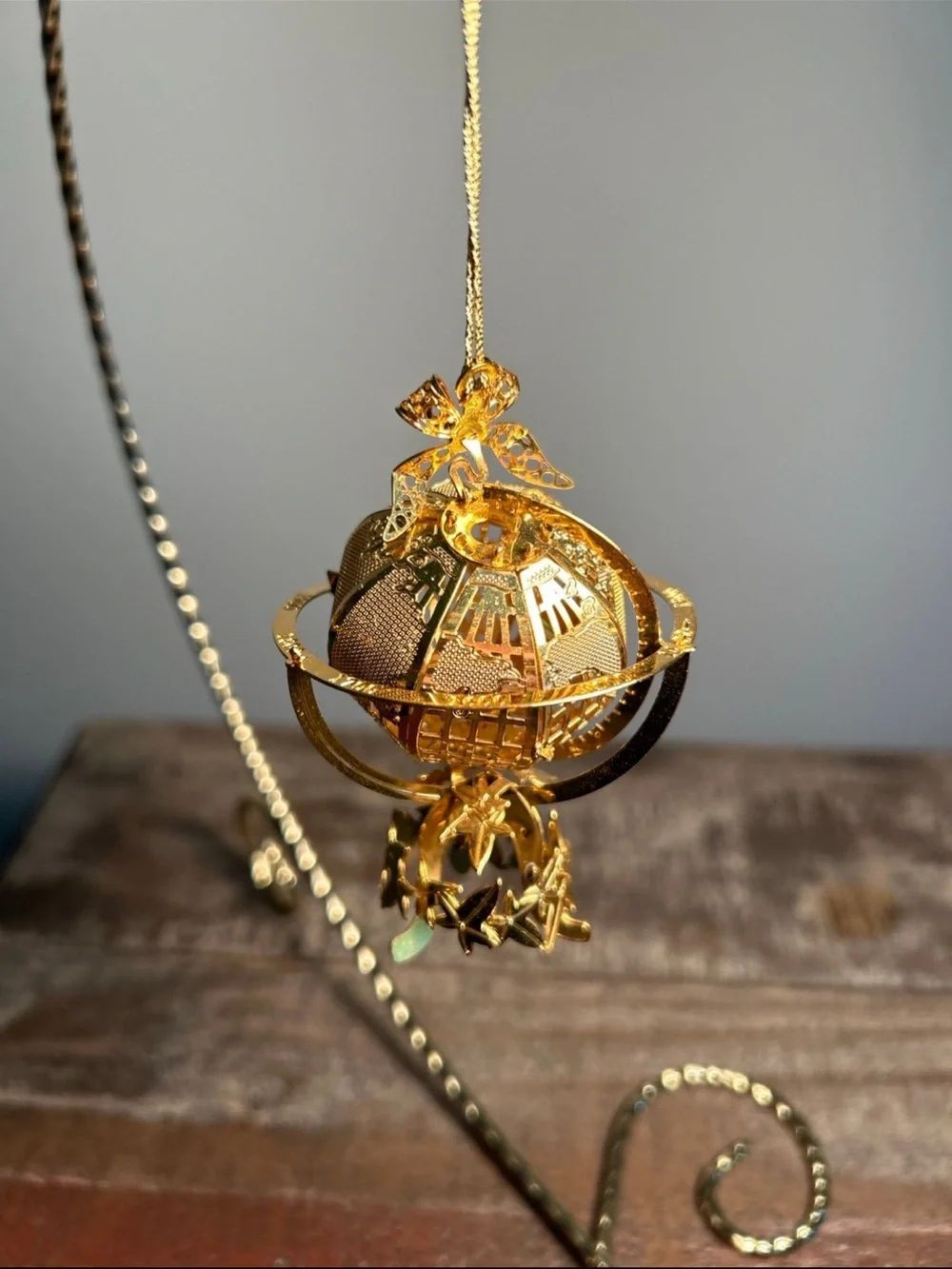 RARE Vintage Baldwin Brass 24k Gold Plt. 3D Millennium Globe Christmas Ornament